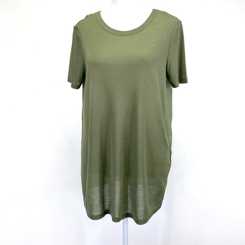 SANDRO Paris Top Womens US S / EU 1 Sheer Criss Cross Cut Out Back Olive Green
